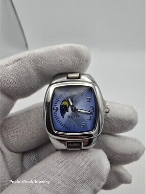 Relic Sun Moon Phase Ladies Watch Blue Dial Stainless Steel Cushion Bracelet